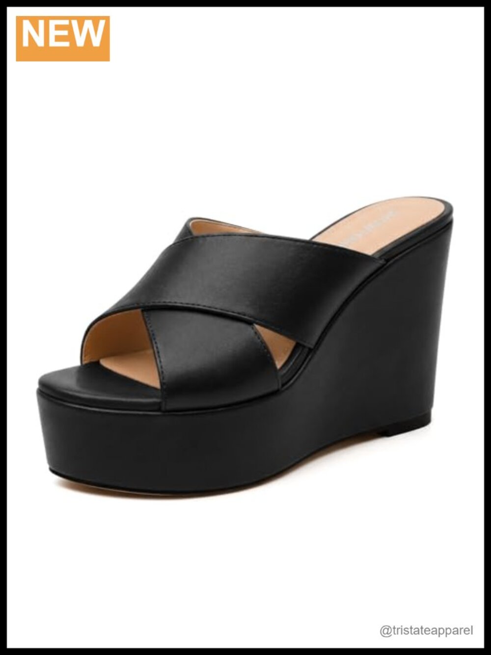 Platform Wedge Sandals Slip On Open Toe Heeled Mules Faux Leather